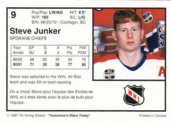 1991-92 7th Inning Sketch WHL #9 Steve Junker Back