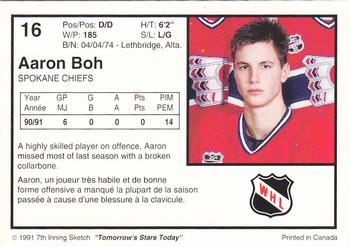 1991-92 7th Inning Sketch WHL #16 Aaron Boh Back