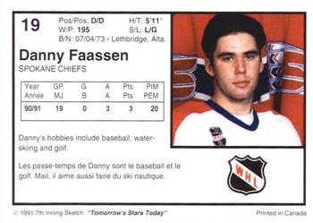 1991-92 7th Inning Sketch WHL #19 Danny Faassen Back