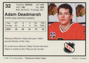 1991-92 7th Inning Sketch WHL #32 Adam Deadmarsh Back