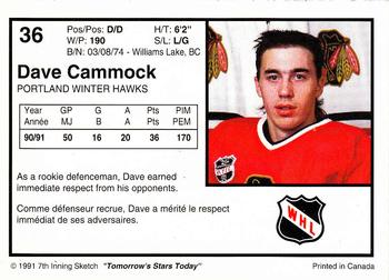 1991-92 7th Inning Sketch WHL #36 Dave Cammock Back