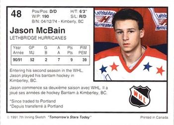 1991-92 7th Inning Sketch WHL #48 Jason McBain Back