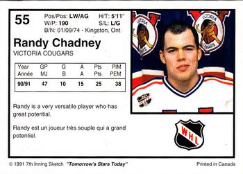 1991-92 7th Inning Sketch WHL #55 Randy Chadney Back