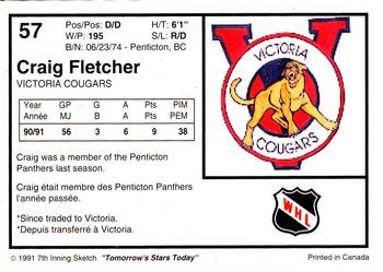 1991-92 7th Inning Sketch WHL #57 Craig Fletcher Back
