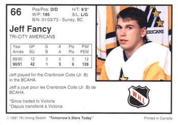 1991-92 7th Inning Sketch WHL #66 Jeff Fancy Back
