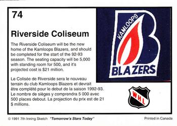 1991-92 7th Inning Sketch WHL #74 Riverside Coliseum Back