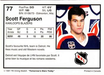 1991-92 7th Inning Sketch WHL #77 Scott Ferguson Back