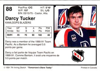 1991-92 7th Inning Sketch WHL #88 Darcy Tucker Back