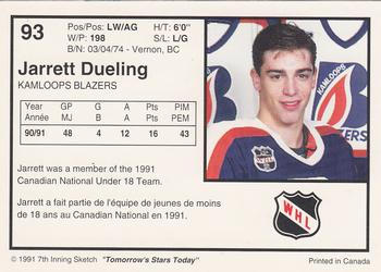 1991-92 7th Inning Sketch WHL #93 Jarrett Deuling Back