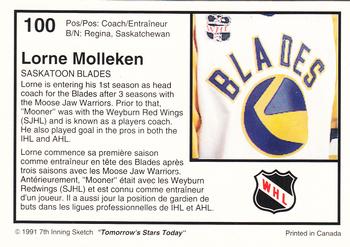 1991-92 7th Inning Sketch WHL #100 Lorne Molleken Back
