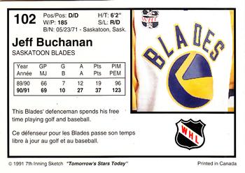 1991-92 7th Inning Sketch WHL #102 Jeff Buchanan Back