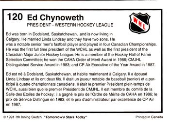 1991-92 7th Inning Sketch WHL #120 Ed Chynoweth Back