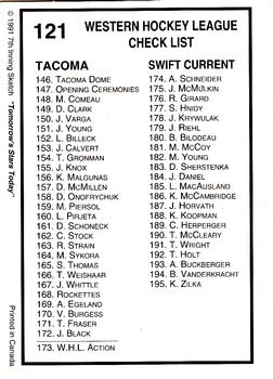 1991-92 7th Inning Sketch WHL #121 Checklist 98-195 Back
