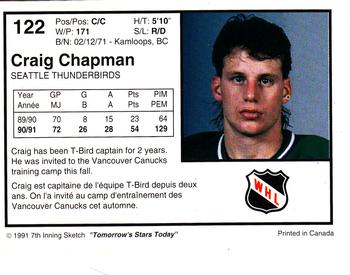 1991-92 7th Inning Sketch WHL #122 Craig Chapman Back
