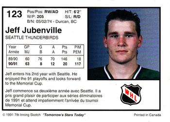 1991-92 7th Inning Sketch WHL #123 Jeff Jubenville Back