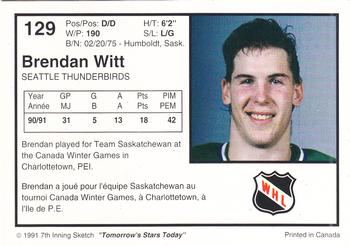 1991-92 7th Inning Sketch WHL #129 Brendan Witt Back
