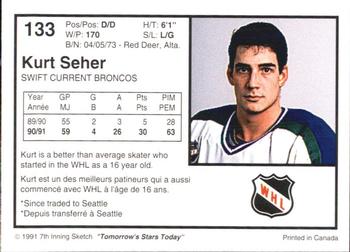1991-92 7th Inning Sketch WHL #133 Kurt Seher Back
