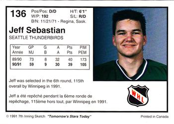 1991-92 7th Inning Sketch WHL #136 Jeff Sebastian Back