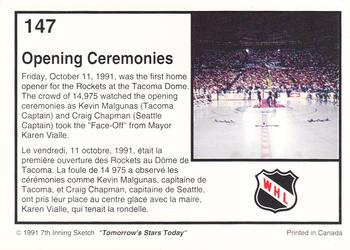1991-92 7th Inning Sketch WHL #147 Opening Ceremonies Back