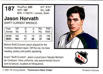 1991-92 7th Inning Sketch WHL #187 Jason Horvath Back