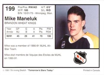 1991-92 7th Inning Sketch WHL #199 Mike Maneluk Back