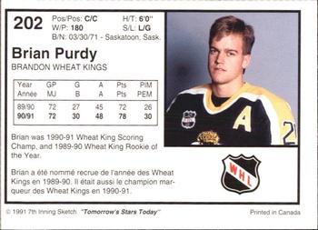 1991-92 7th Inning Sketch WHL #202 Brian Purdy Back