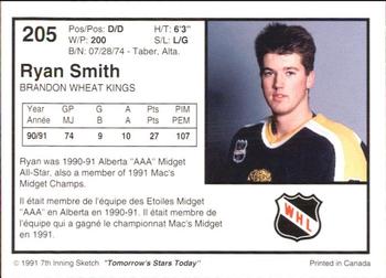1991-92 7th Inning Sketch WHL #205 Ryan Smith Back