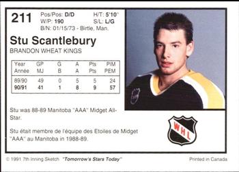 1991-92 7th Inning Sketch WHL #211 Stu Scantlebury Back