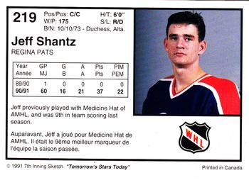 1991-92 7th Inning Sketch WHL #219 Jeff Shantz Back