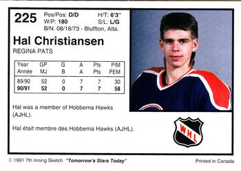 1991-92 7th Inning Sketch WHL #225 Hal Christiansen Back