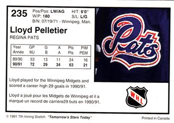 1991-92 7th Inning Sketch WHL #235 Lloyd Pellitier Back