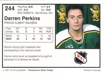1991-92 7th Inning Sketch WHL #244 Darren Perkins Back