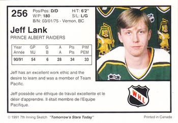 1991-92 7th Inning Sketch WHL #256 Jeff Lank Back
