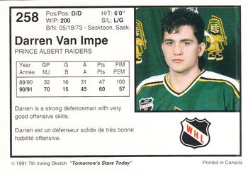 1991-92 7th Inning Sketch WHL #258 Darren Van Impe Back