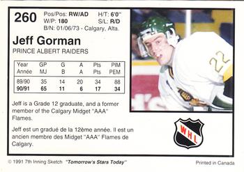 1991-92 7th Inning Sketch WHL #260 Jeff Gorman Back