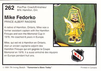 1991-92 7th Inning Sketch WHL #262 Mike Fedorko Back
