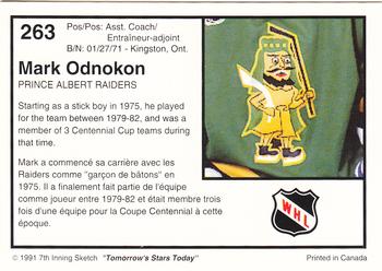 1991-92 7th Inning Sketch WHL #263 Mark Odnokon Back