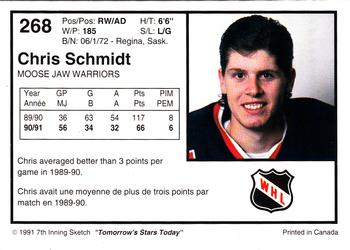 1991-92 7th Inning Sketch WHL #268 Chris Schmidt Back