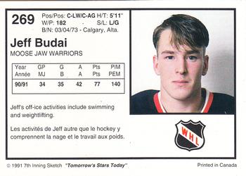 1991-92 7th Inning Sketch WHL #269 Jeff Budai Back
