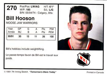 1991-92 7th Inning Sketch WHL #270 Bill Hooson Back