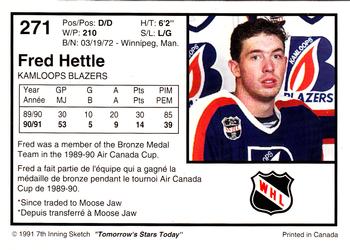 1991-92 7th Inning Sketch WHL #271 Fred Hettle Back