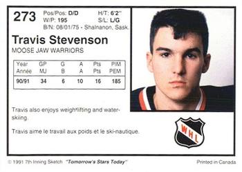 1991-92 7th Inning Sketch WHL #273 Travis Stephenson Back