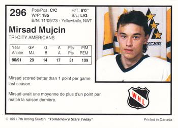 1991-92 7th Inning Sketch WHL #296 Mirsad Mujcin Back