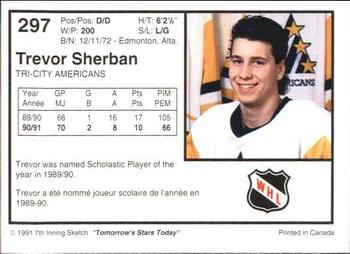 1991-92 7th Inning Sketch WHL #297 Trevor Sherban Back