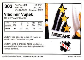 1991-92 7th Inning Sketch WHL #303 Vladimir Vujtek Back