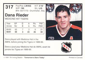 1991-92 7th Inning Sketch WHL #317 Dana Rieder Back