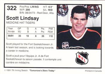 1991-92 7th Inning Sketch WHL #322 Scott Lindsay Back