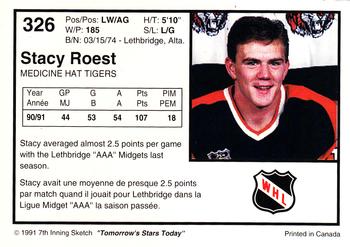 1991-92 7th Inning Sketch WHL #326 Stacy Roest Back