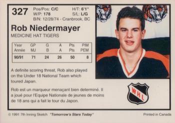 1991-92 7th Inning Sketch WHL #327 Rob Niedermayer Back