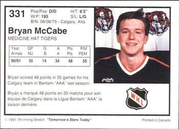 1991-92 7th Inning Sketch WHL #331 Bryan McCabe Back